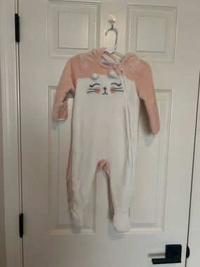 6/9M Penelope Mack Pink and White Cat Plush Footie
